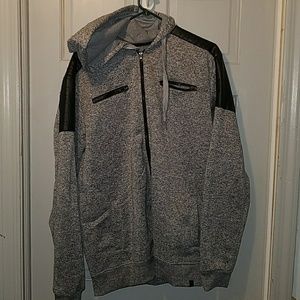 Free planted faux leather patched hoodie